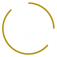 Ícono vectorial blanco con panel solar, apretón de manos y llaves cruzadas representando instalación y mantenimiento